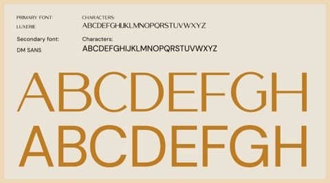 Display Luxerie. Everything else DM Sans, four weights. Scale built on 1:1.618, from a 60pt headline down to 15.3pt body.