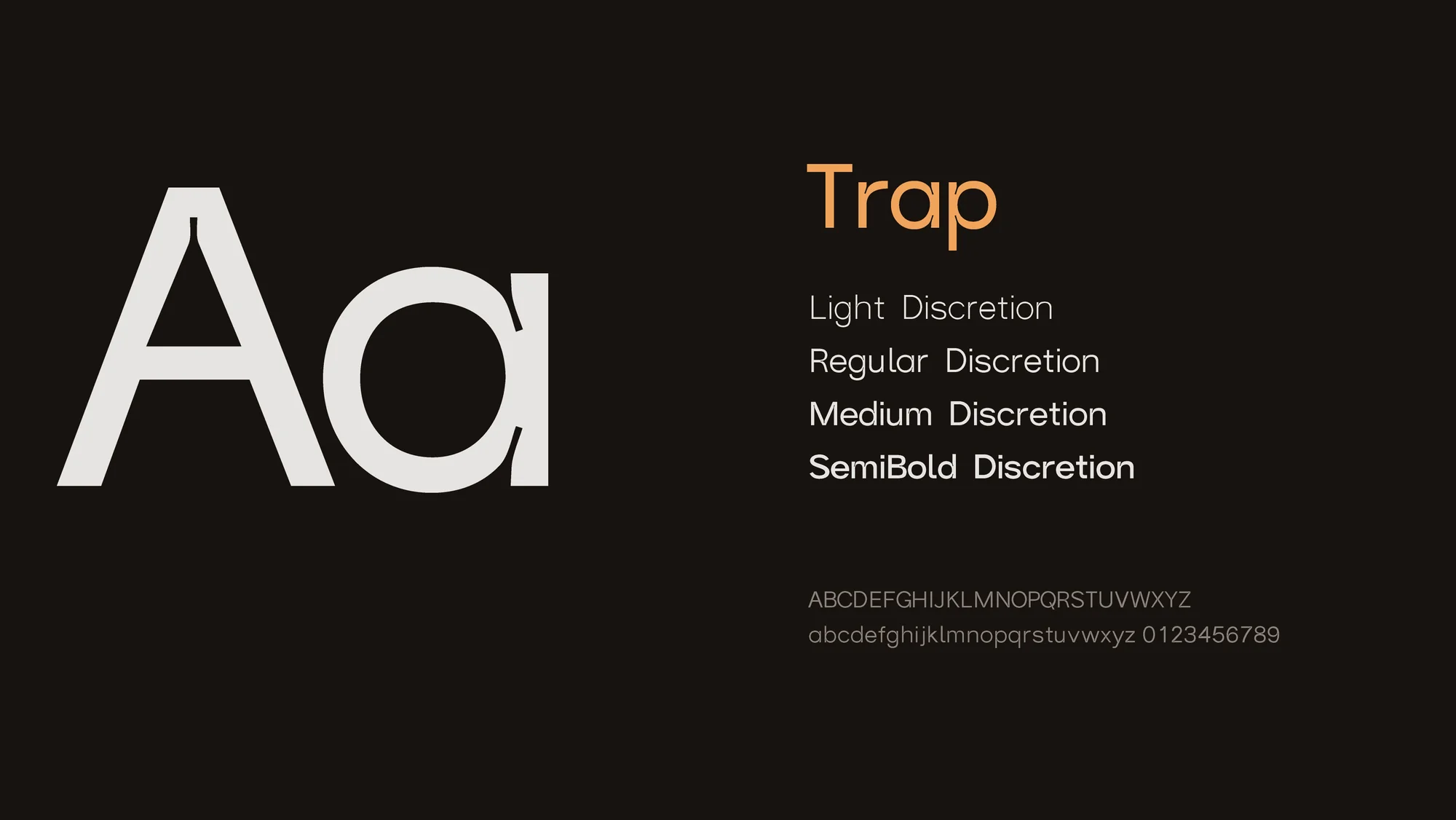 Trap shown in four weights, each setting the word Discretion