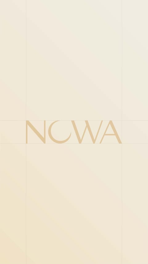 The NOWA wordmark set on a layout grid, a study in spacing and margins.